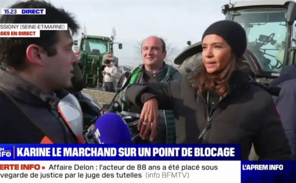Les agriculteurs en lutte : Karine Le Marchand présente lors d'un barrage sur l'autoroute